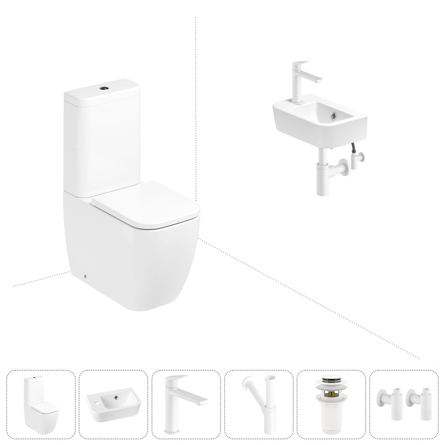 

Напольный унитаз-компакт Lavinia Boho One 202008664 в наборе 6 в 1, Белый, Набор для туалета_One_33022040_левсторонняя раковина_ 6 в 1