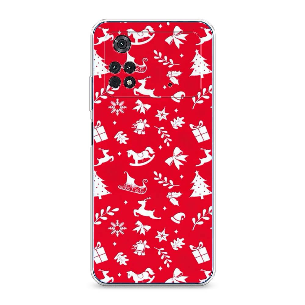 

Чехол для Xiaomi Poco M4 Pro 4G "Красный новогодний фон", Красный;белый, 313050-5
