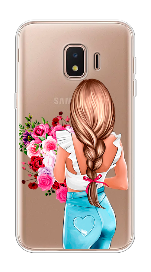 

Чехол на Samsung Galaxy J2 Core (2020) "Девушка с цветами", Коричневый;розовый;голубой, 2100550-6