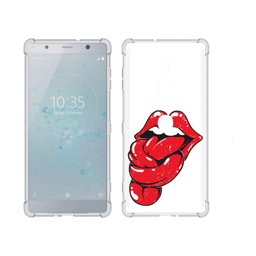 

Чехол MyPads Tocco для Sony Xperia XZ2 Premium яркие губы с языком, Прозрачный, Tocco