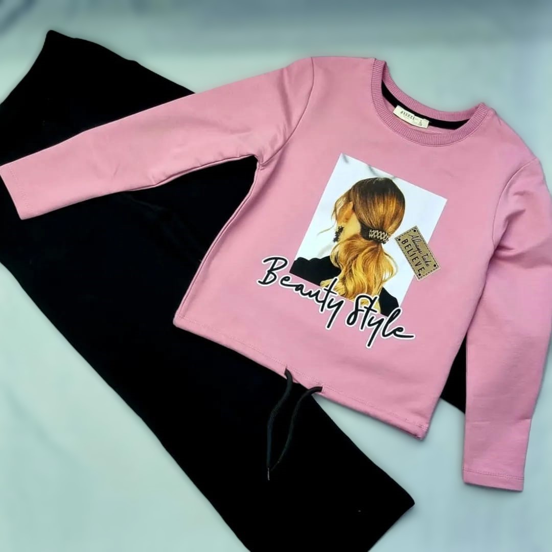 Костюм повседневный спортивный детский Breeze Girls 17630, розовый черный, 134