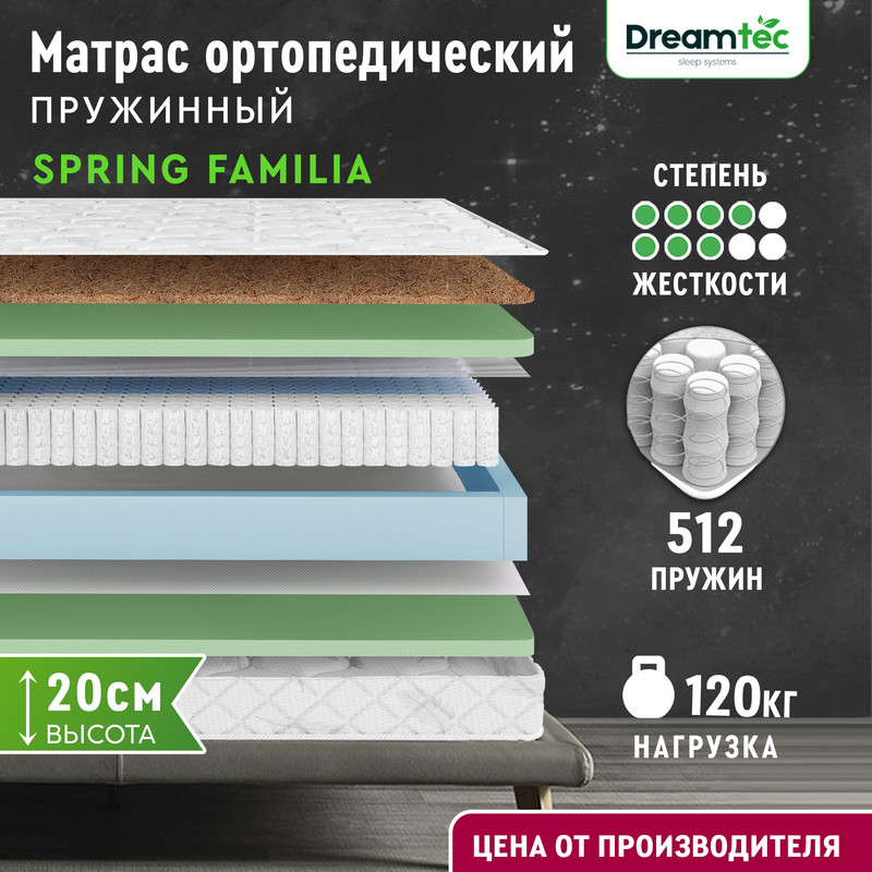 

Матрас Dreamtec Spring Familia 100х200, Белый, Spring Familia