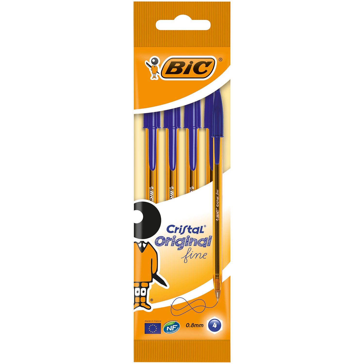 Ручка шариковая BIC Cristal Fine синяя, 4 шт