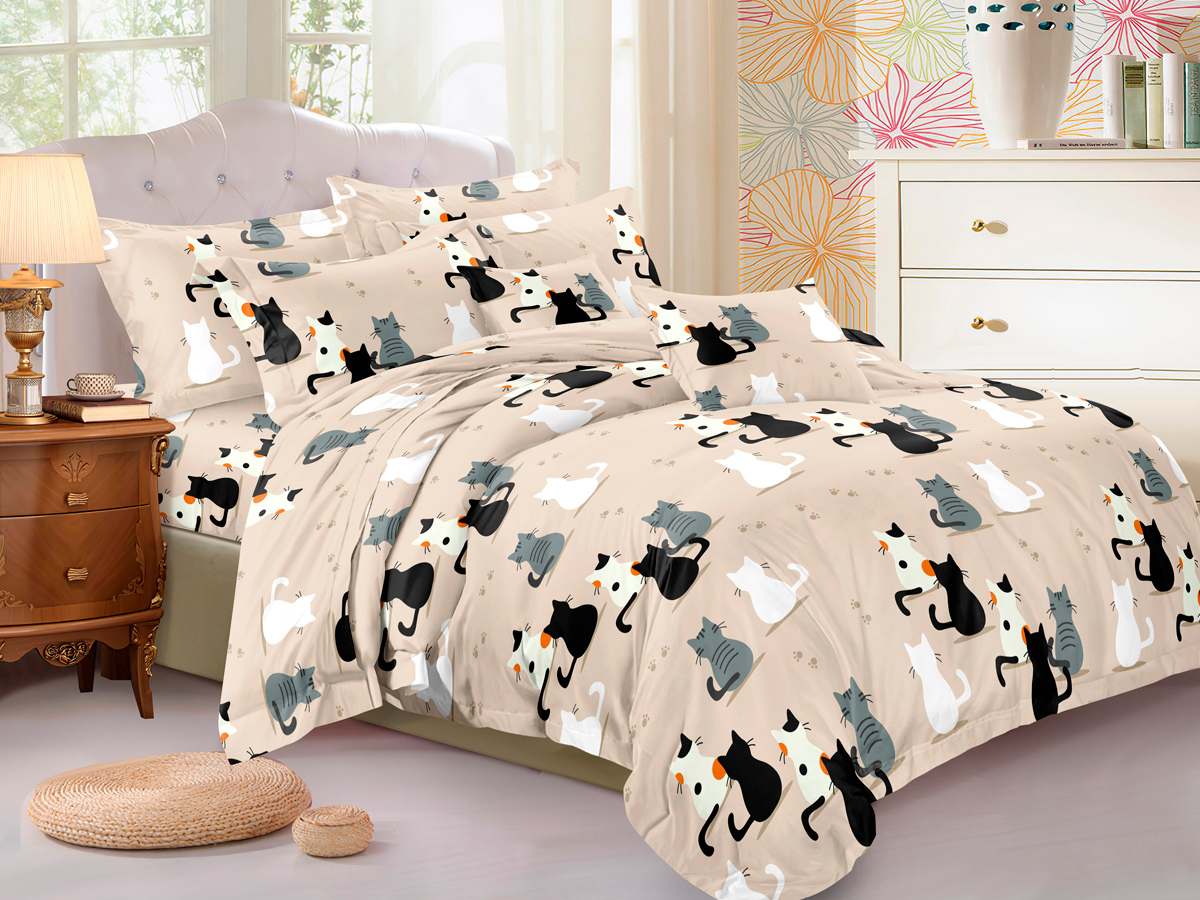 

Постельное белье 1,5 спальное с котиками Cleo Art Color наволочки 70х70, Art Color