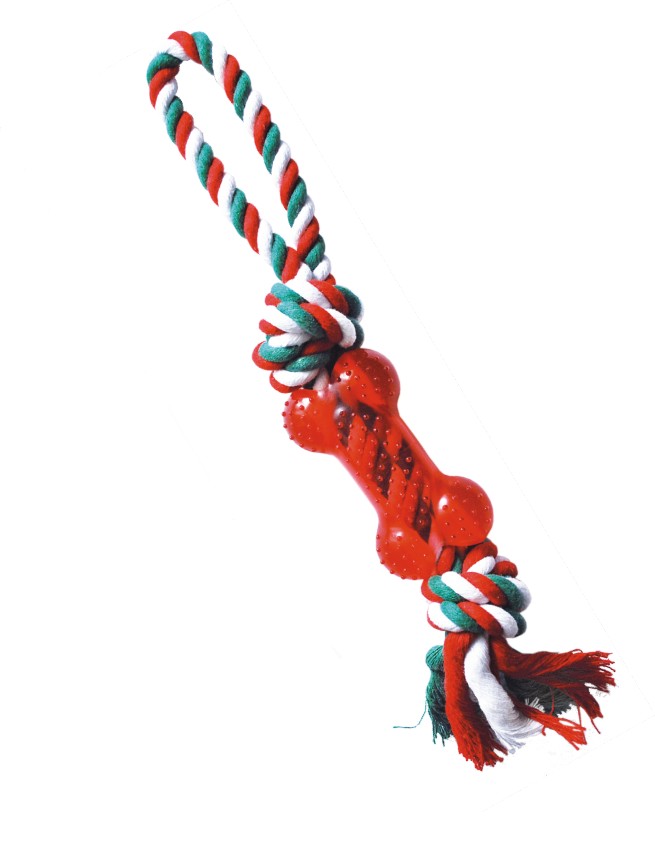 Игрушка для собак N1 Грейфер Веревка с ручкой и игрушкой косточка, 32 см