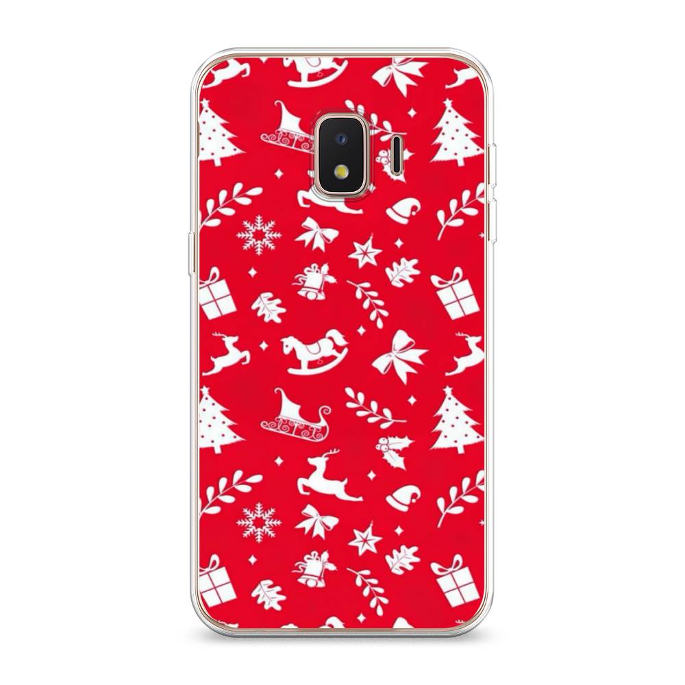 

Чехол на Samsung Galaxy J2 Core (2020) "Красный новогодний фон", Красный;белый, 2100550-5