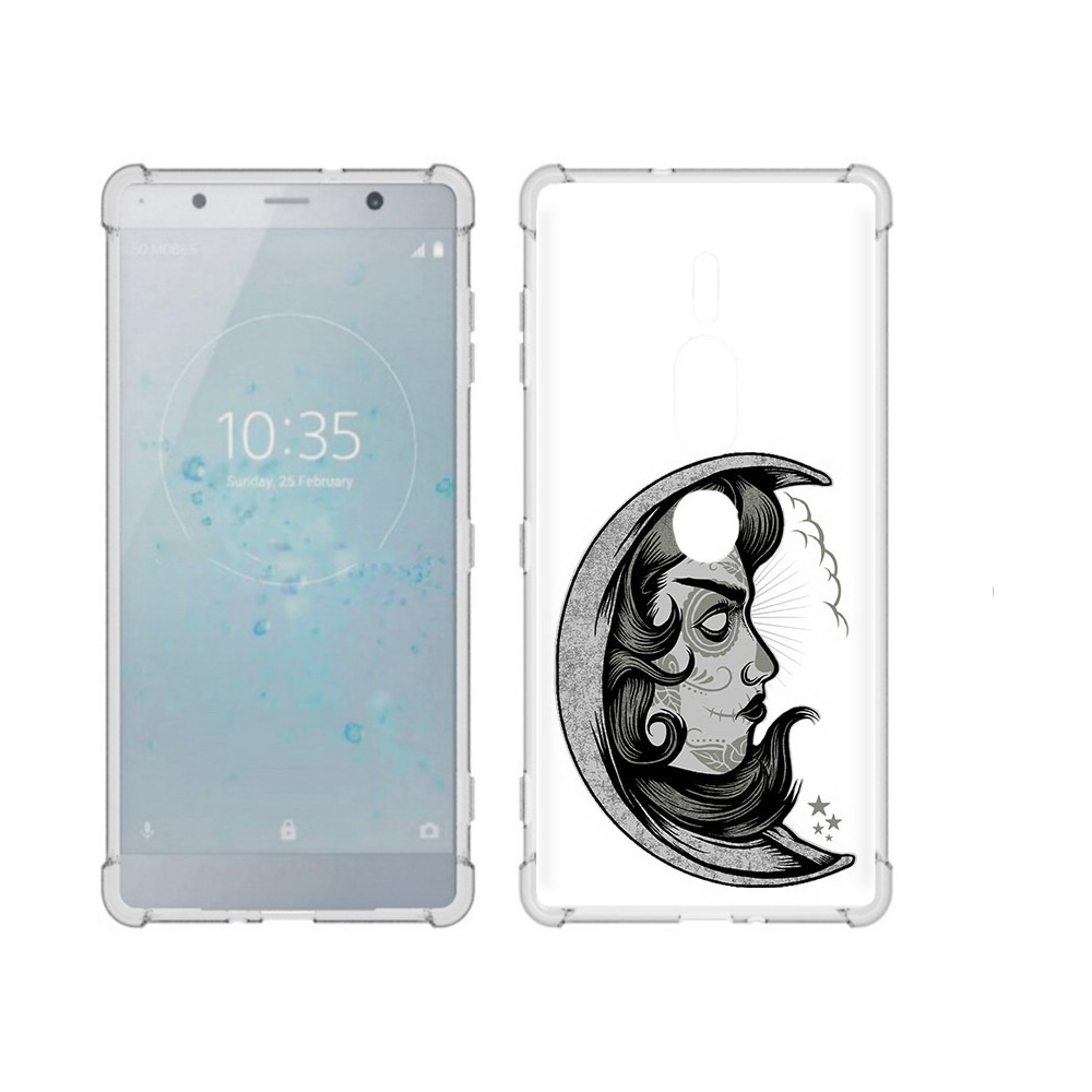 

Чехол MyPads Tocco для Sony Xperia XZ2 Premium черно белая луна с лицом, Прозрачный, Tocco