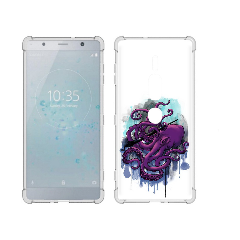 

Чехол MyPads Tocco для Sony Xperia XZ2 Premium фиолетовый осьминог, Прозрачный, Tocco