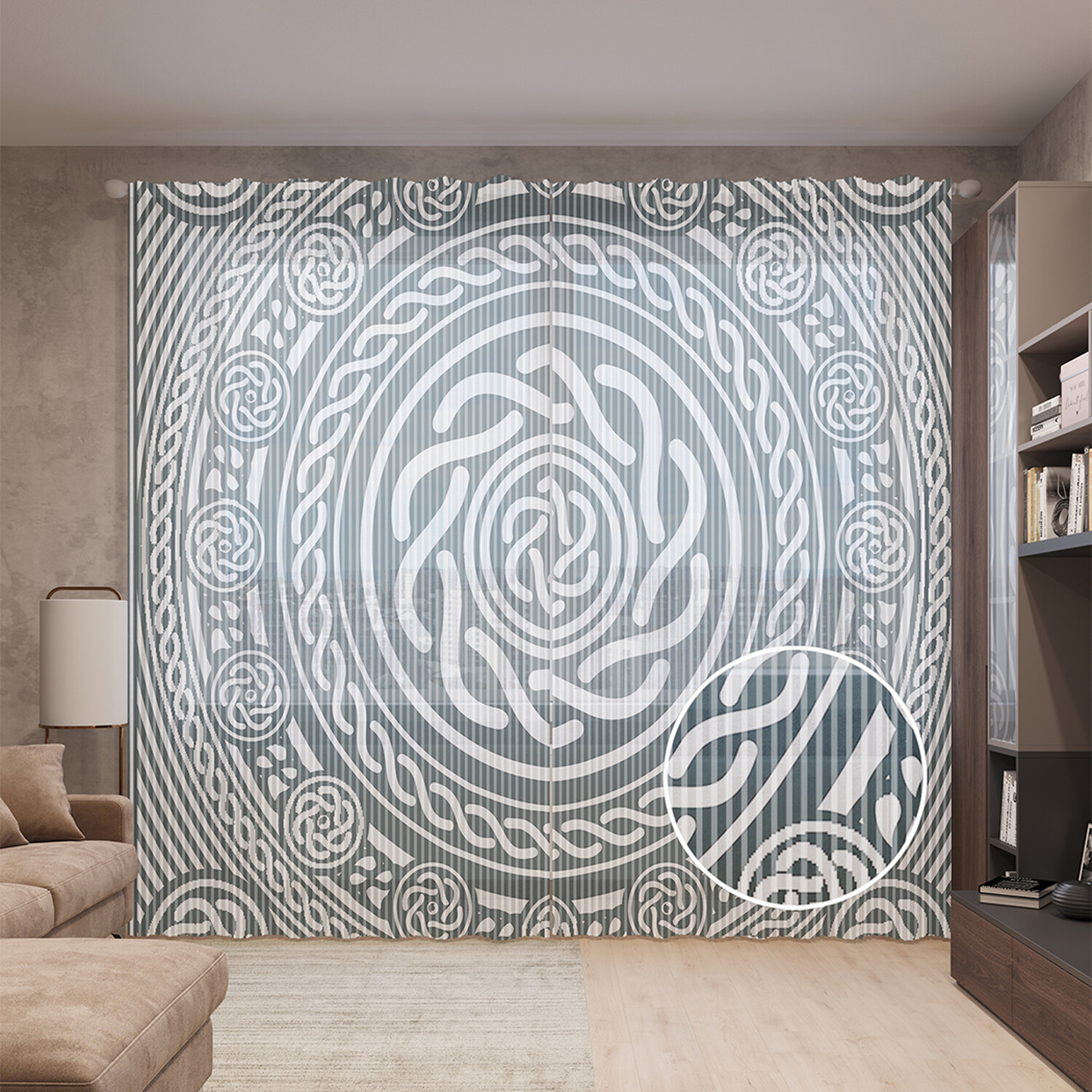 

Тюль вуаль на шторной ленте с принтом JoyArty "Плетенные круги" 310х265 см, Плетенные круги