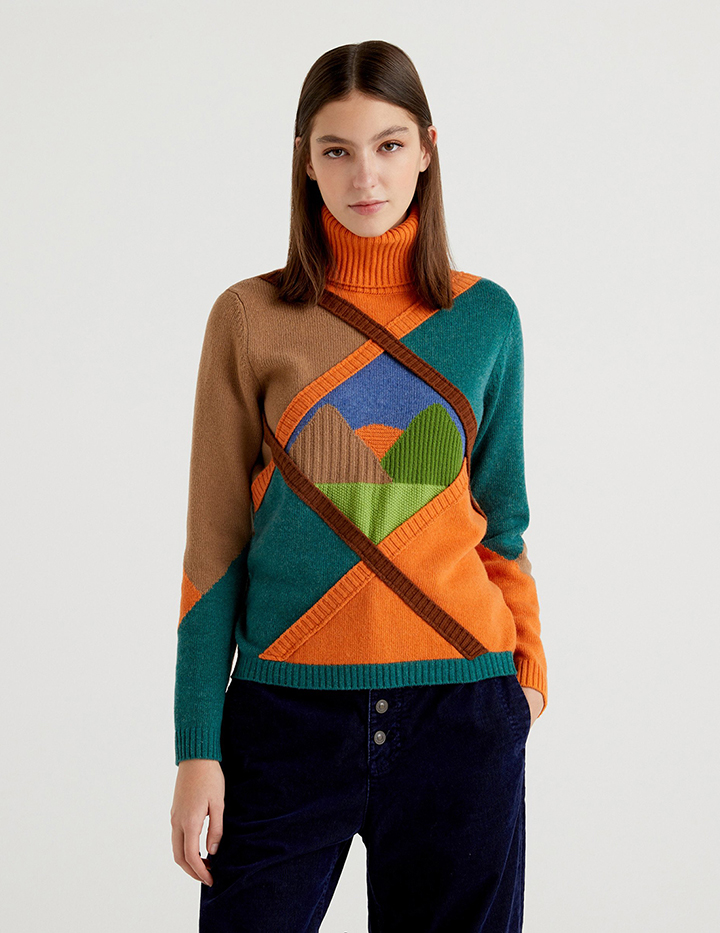 

Свитер женский United Colors of Benetton 21A_1244E2001 разноцветный S, 21A_1244E2001
