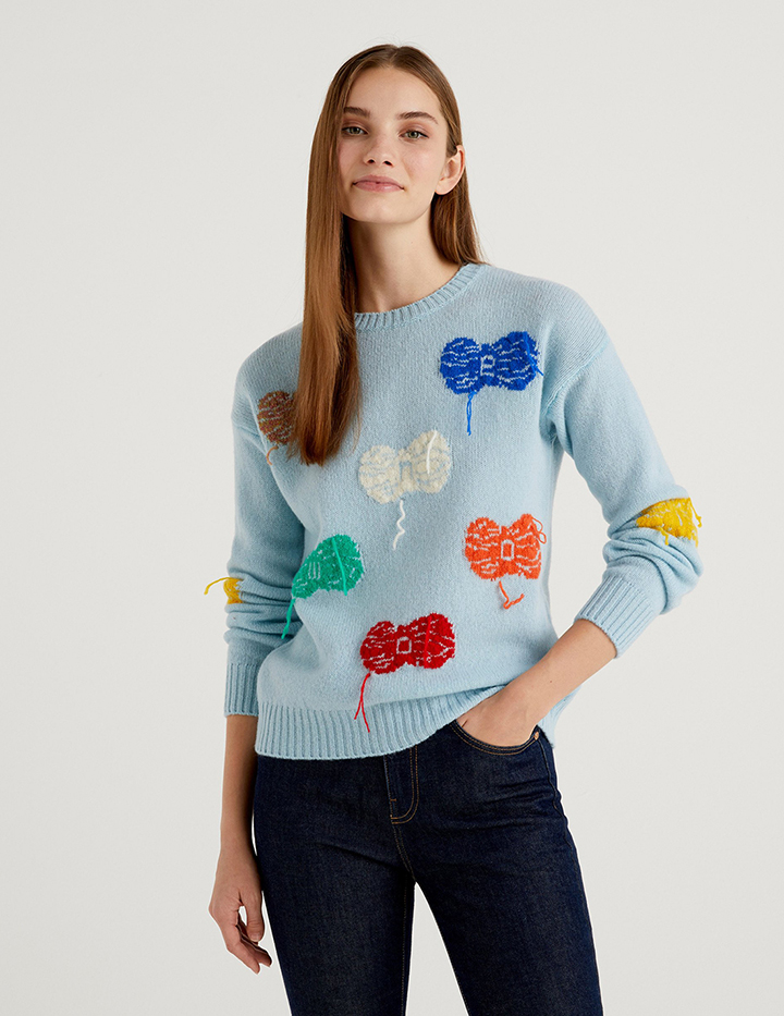 

Джемпер женский United Colors of Benetton 21A_103ME101A голубой S, 21A_103ME101A