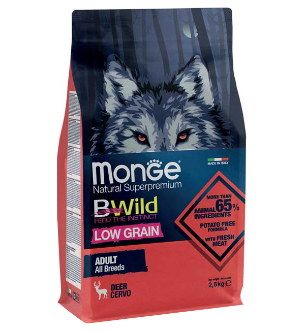 

MONGE MONGE BWILD LOW GRAIN DOG ADULT ALL BREEDS DEER CERVO низкозерновой для взрослых соб