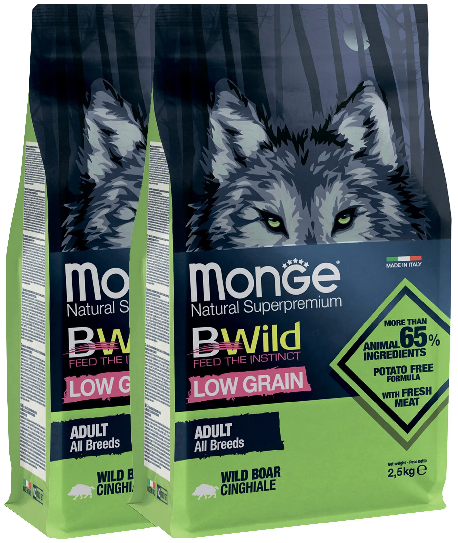 

MONGE MONGE BWILD LOW GRAIN DOG ADULT ALL BREEDS WILD BOAR низкозерновой для взрослых соба