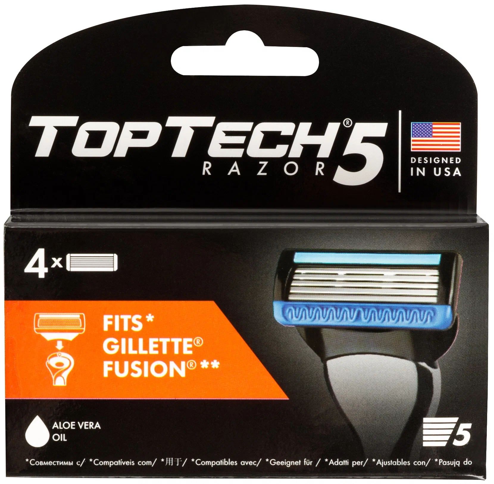 Сменные кассеты Toptech Razor 5, совместимые с Gillette Fusion, 4 шт.