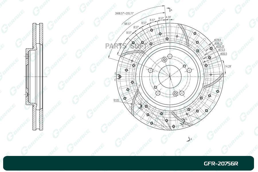 

Тормозной диск GBRAKE перфорированный вентилируемый правый GFR20756R