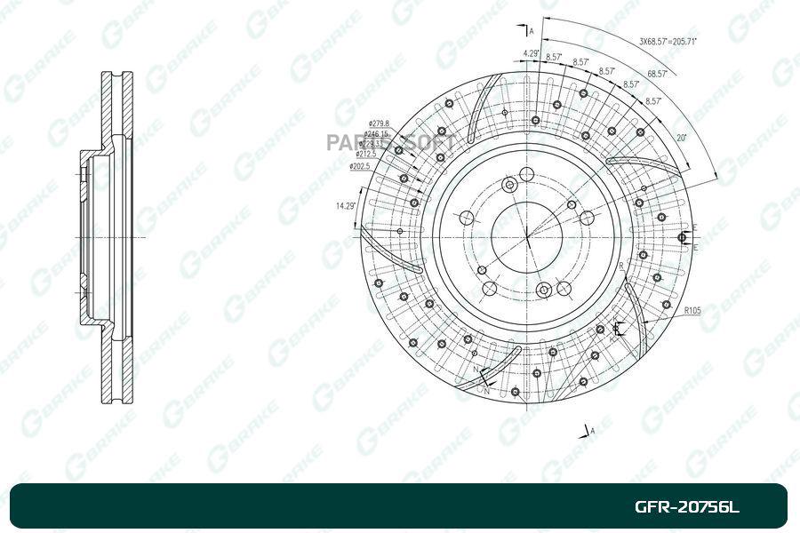 

Тормозной диск GBRAKE перфорированный вентилируемый левый GFR20756L