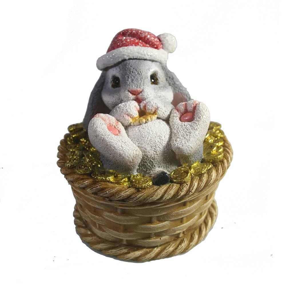 

Фигура декоративная Зайка в корзине с деньгами (серый) 8*8*9см KSMR-716327/SGK008