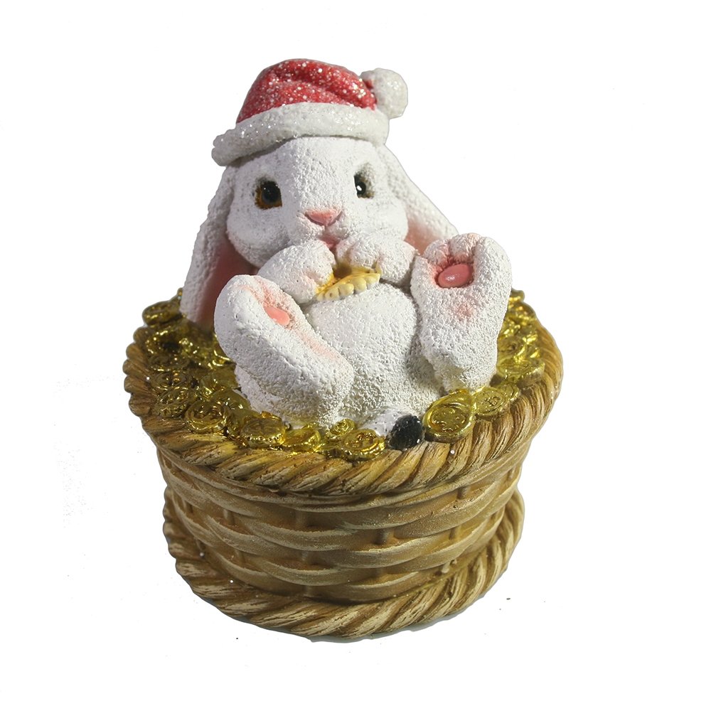 

Фигура декоративная Зайка в корзине с деньгами (белый) 8*8*9см KSMR-716328/SGK008