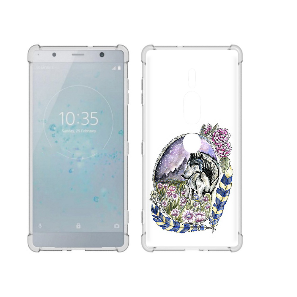 

Чехол MyPads Tocco для Sony Xperia XZ2 Premium нарисованный волк в цветах с перьями, Прозрачный, Tocco
