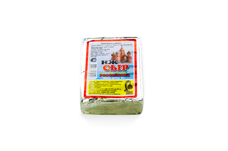 

Плавленый сырный продукт Орбита-МСБУ Ижевские сыры Российский с сыром 45% сзмж 80 г