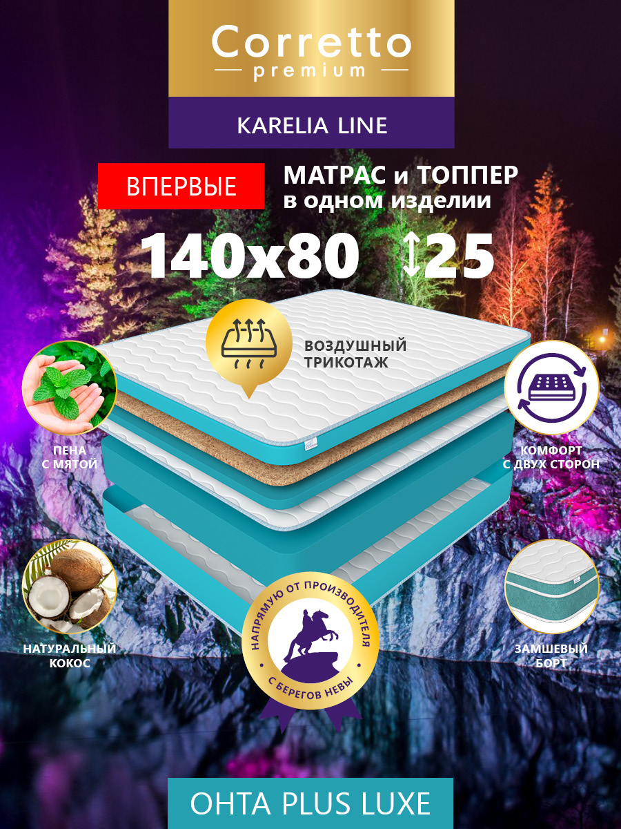 

Матрас беспружинный CORRETTO Ohta Plus Luxe 140X80, Белый;голубой, Ohta Plus Luxe