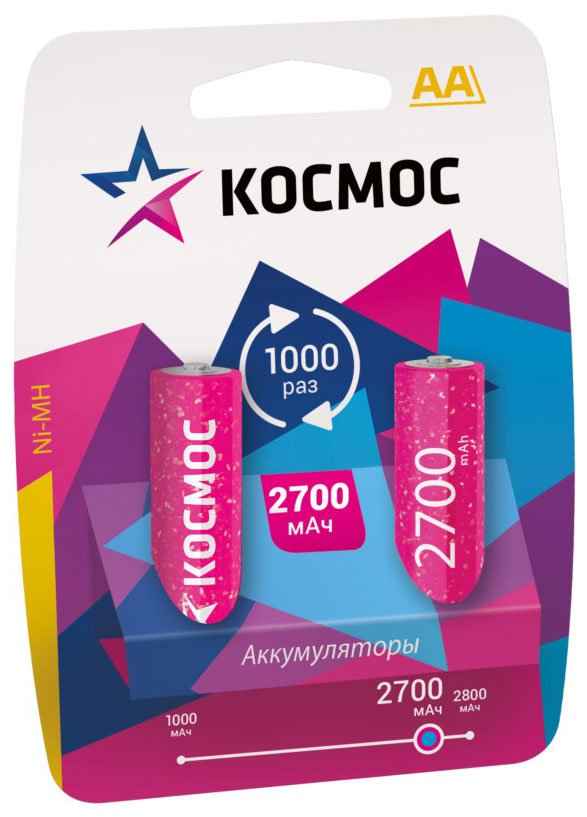 Аккумулятор Космос AA 2700mAh Ni-Mh, 2 шт