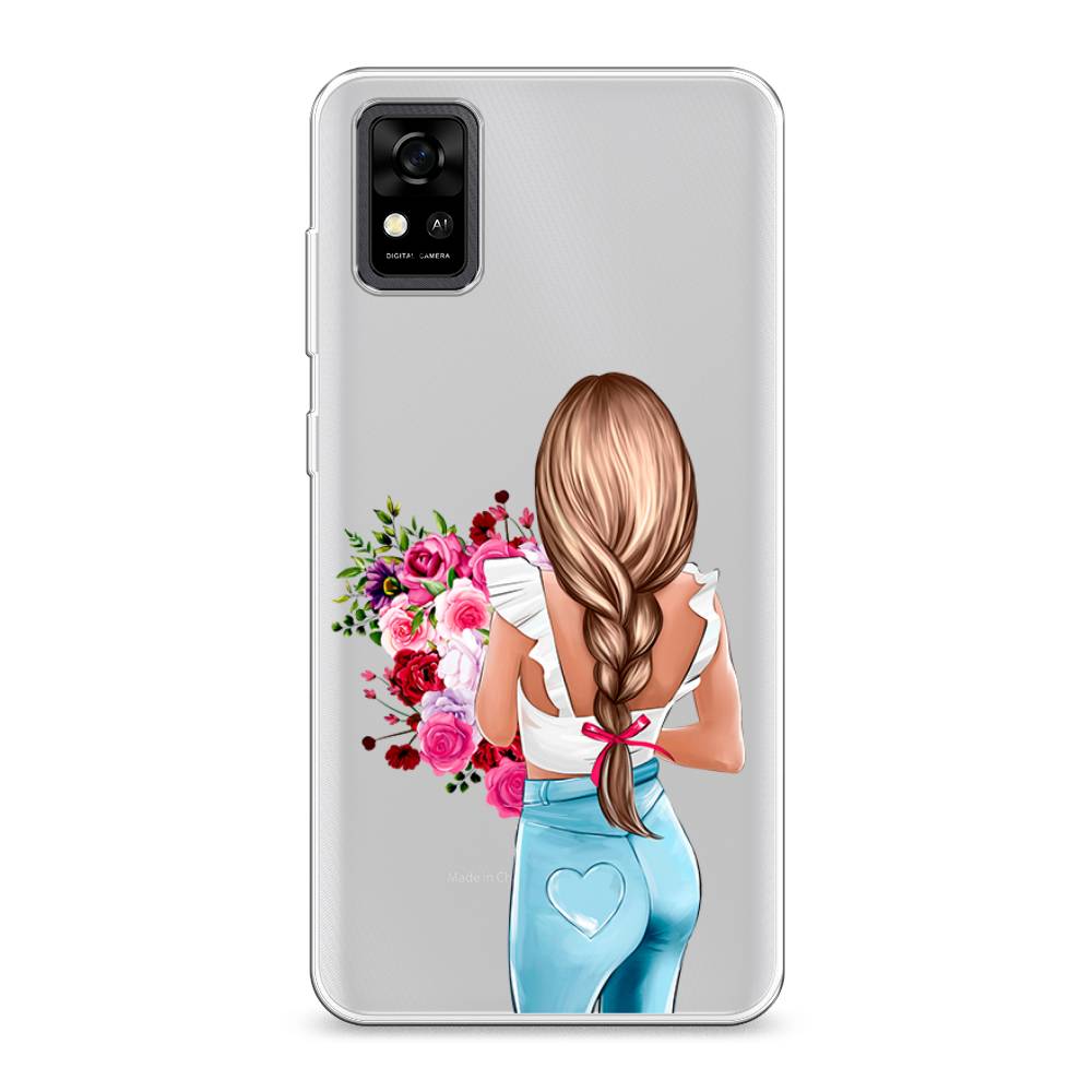 

Чехол на ZTE Blade A31 "Девушка с цветами", Коричневый;розовый;голубой, 134650-6