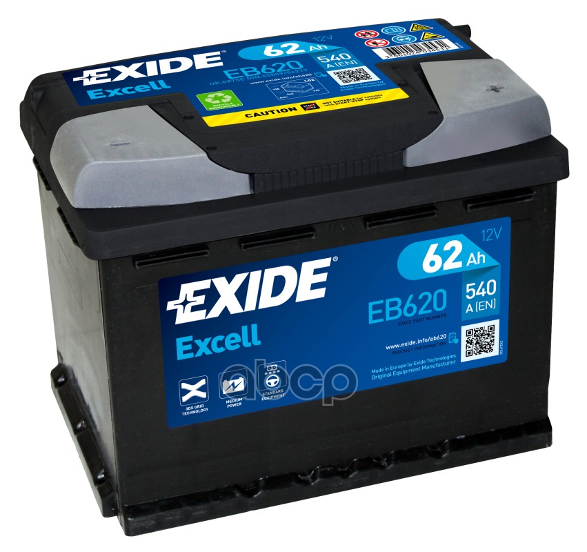 

Аккумулятор Exide 62 А/Ч Обратная R+ En540 А EXIDE арт. EB620