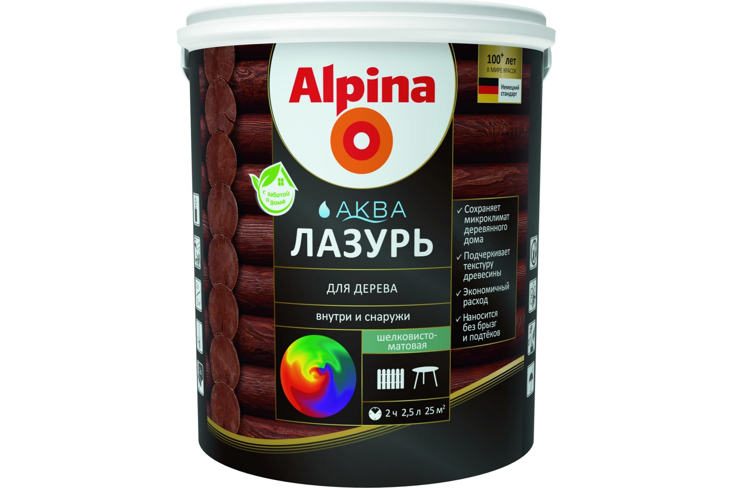 

Лазурь для дерева ALPINA Аква (черный; 2.5 л) 948103493