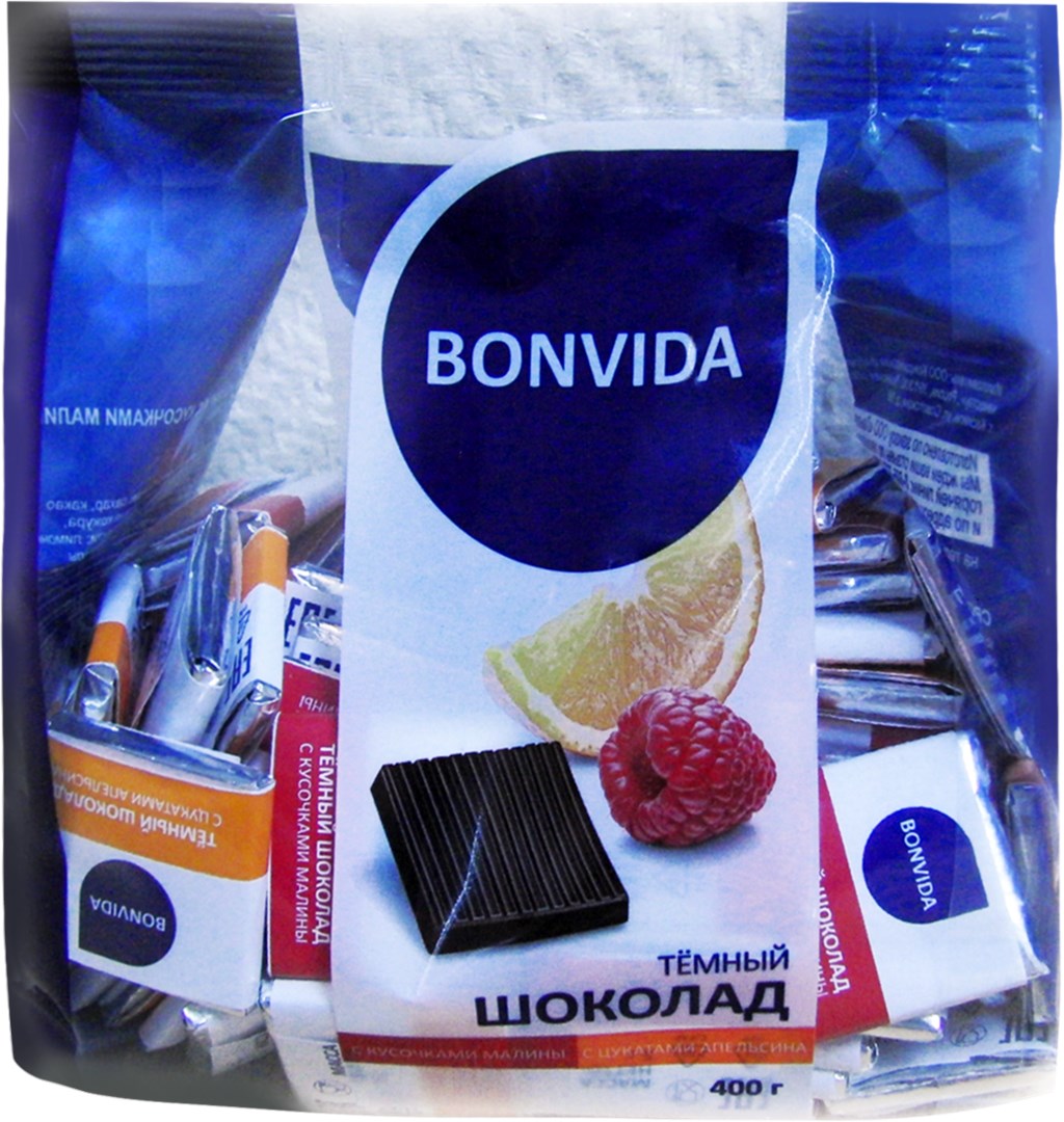 Шоколад Bonvida темный с малиной и апельсином 400 г