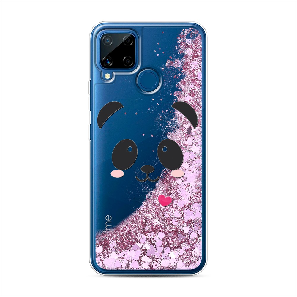 

Жидкий чехол с блестками "Влюбленный панда контур" на Realme C15, 255094-1