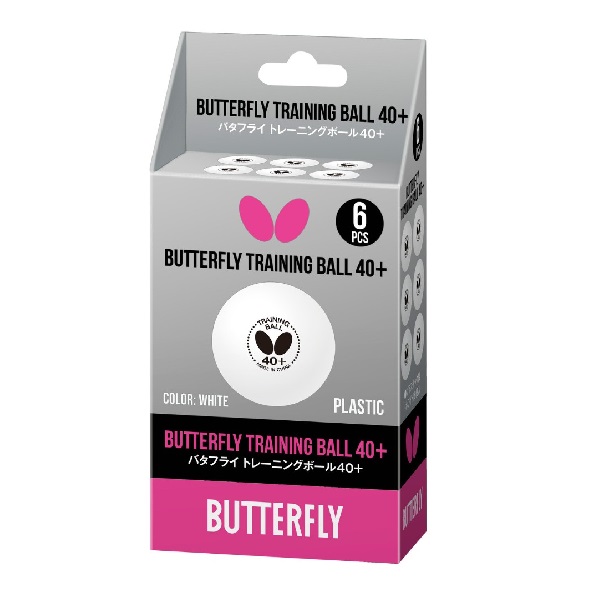 Мячи для настольного тенниса Butterfly Training 40+ Plastic 2022 x6, White