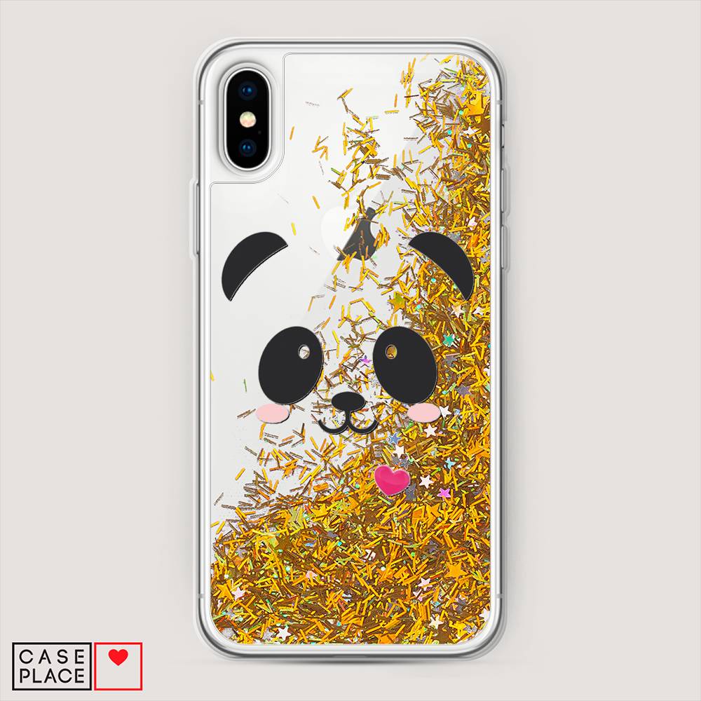 

Жидкий чехол с блестками "Влюбленный панда контур" на Apple iPhone XS Max (10S Max), 11990-1