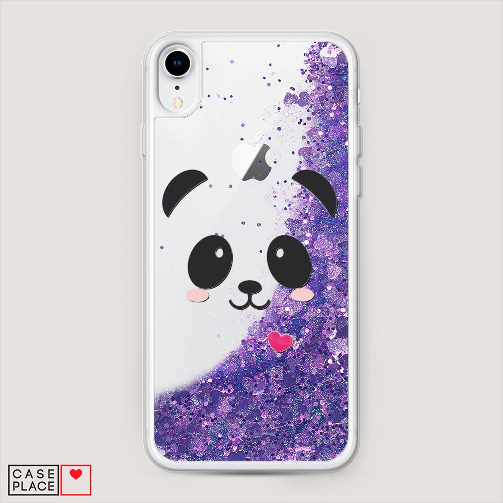 

Жидкий чехол с блестками "Влюбленный панда контур" на Apple iPhone XR (10R), 12092-1