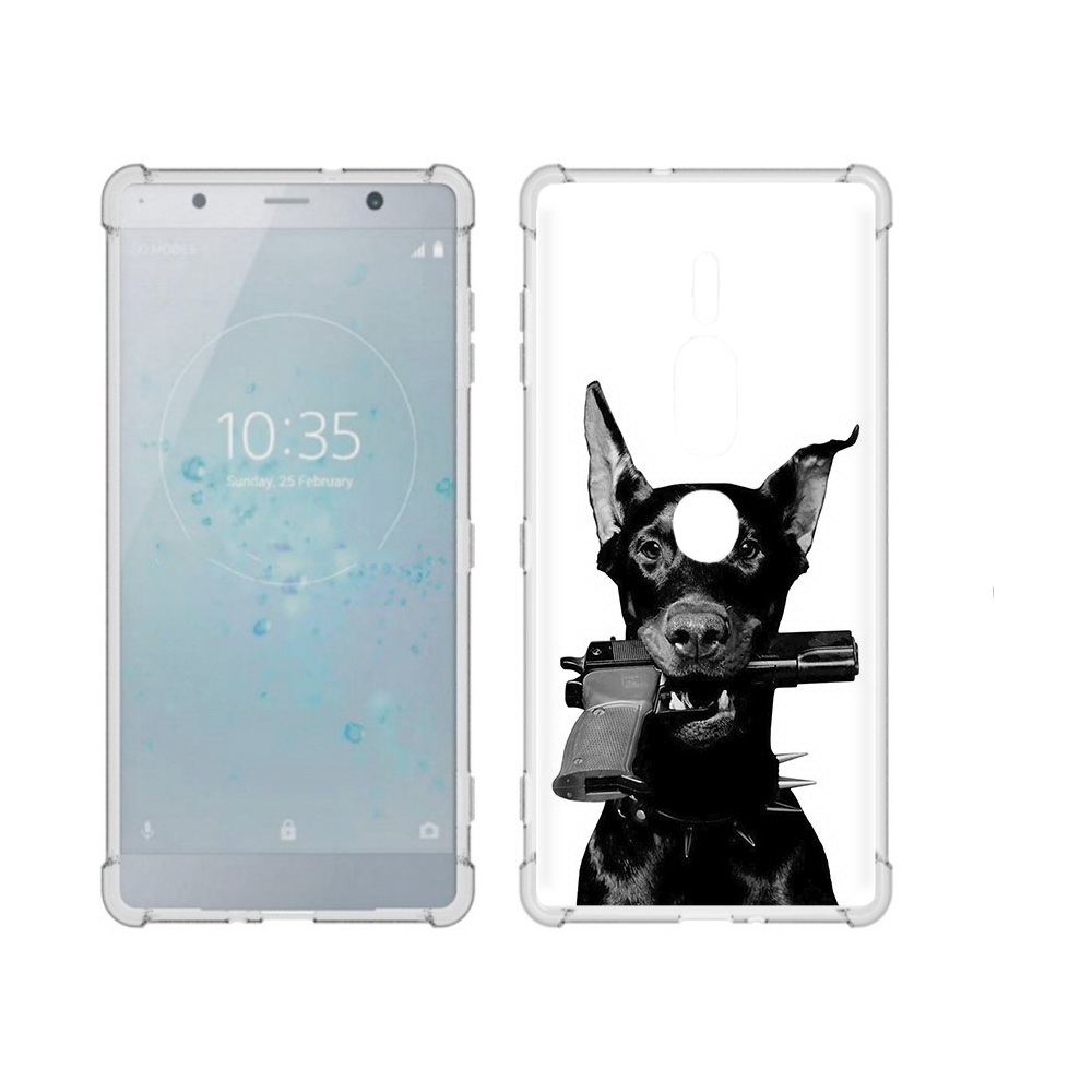 

Чехол MyPads Tocco для Sony Xperia XZ2 Premium доберман с пистолетом, Прозрачный, Tocco