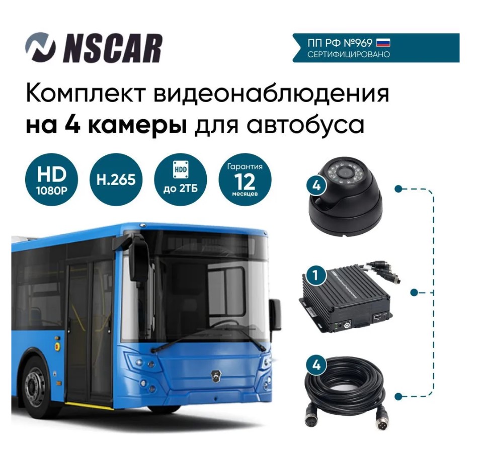 Видеорегистратор NSCAR BUS401 для автобусов и маршрутных такси на 4 камеры 3885100₽