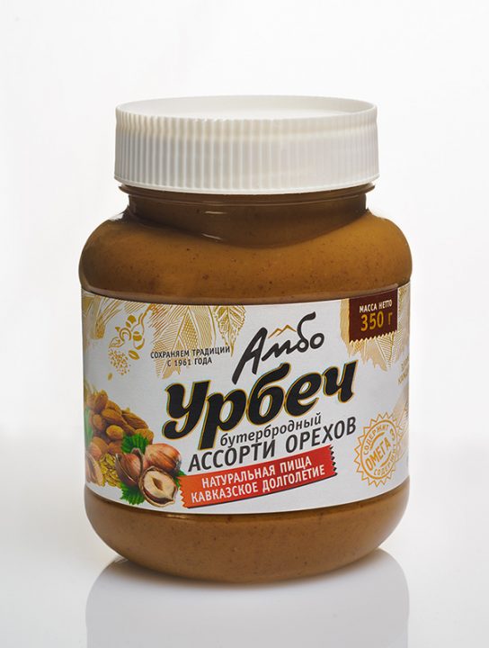 

Урбеч Амбо Бутербродный Ассорти орехов 350 грамм, 5017