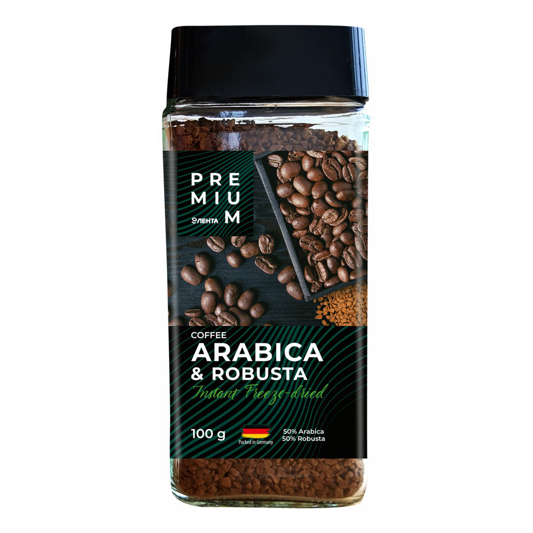 Кофе Лента Premium Arabica & Robusta растворимый сублимированный 100 г