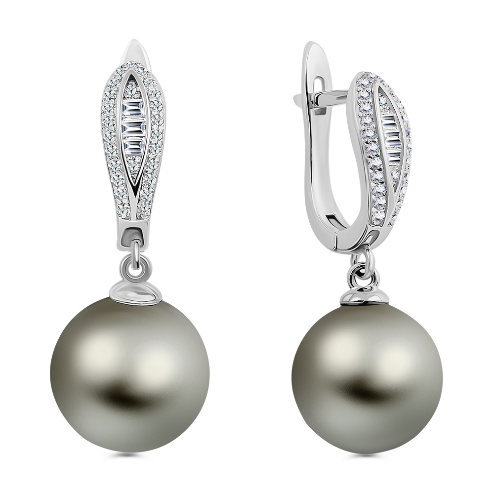 

Серьги подвески из серебра 585Gold 702009863, жемчуг искусственный/фианит, 702009863