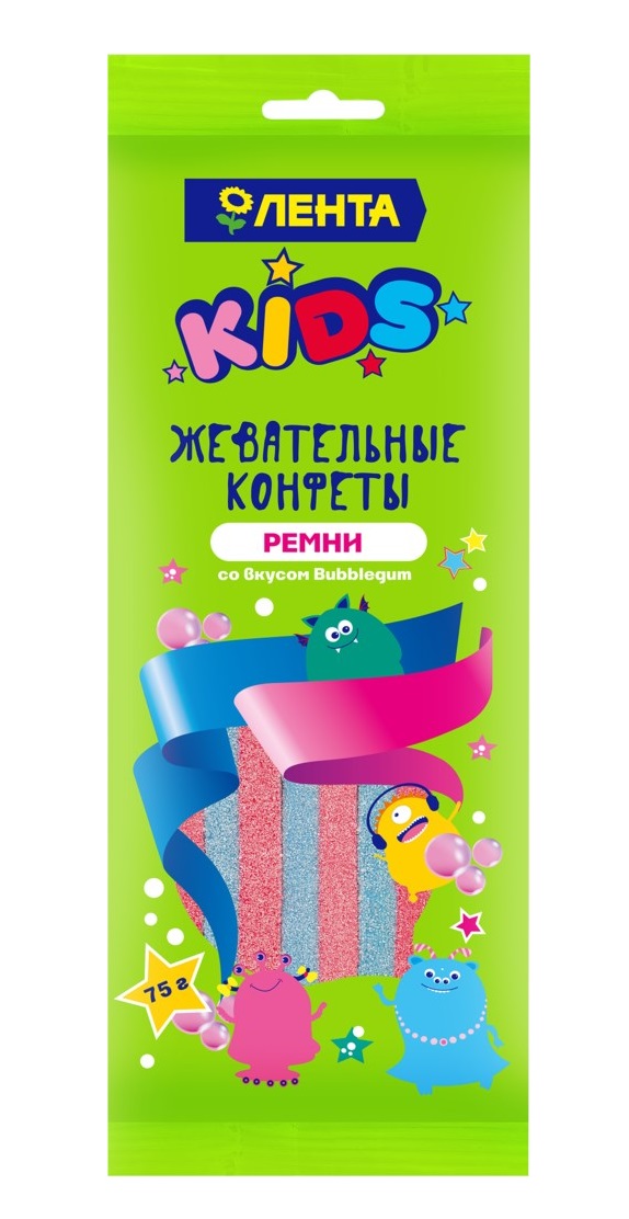 фото Мармелад жевательный лента kids ремни со вкусом bubblegum 70 г