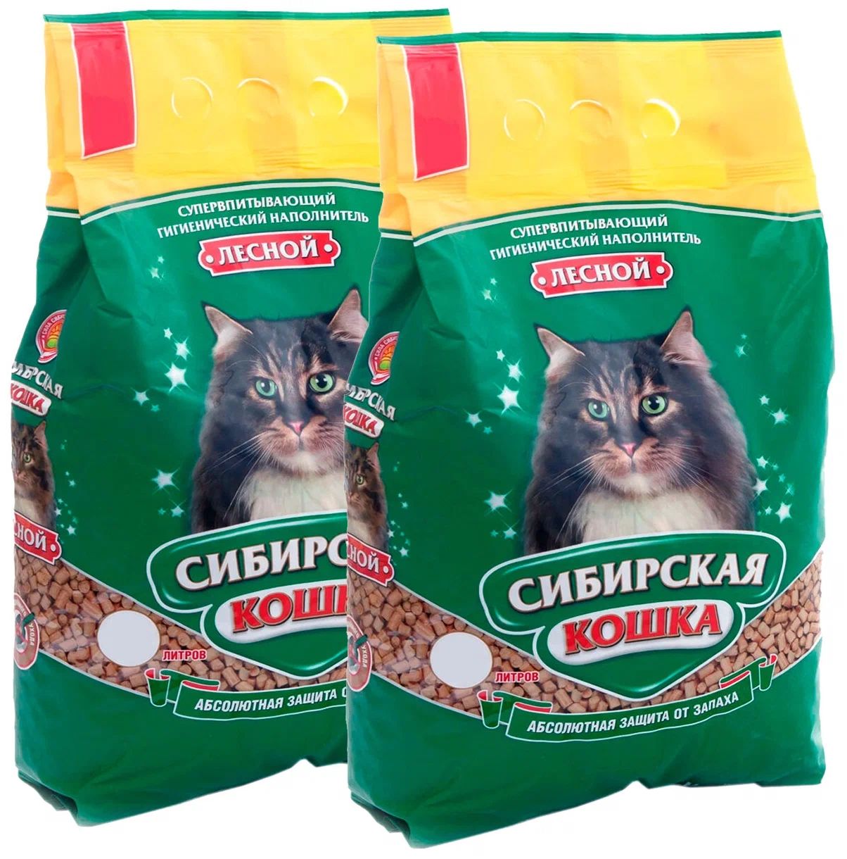 Наполнитель СИБИРСКАЯ КОШКА ЛЕСНОЙ древесный, 2 шт по 20 кг