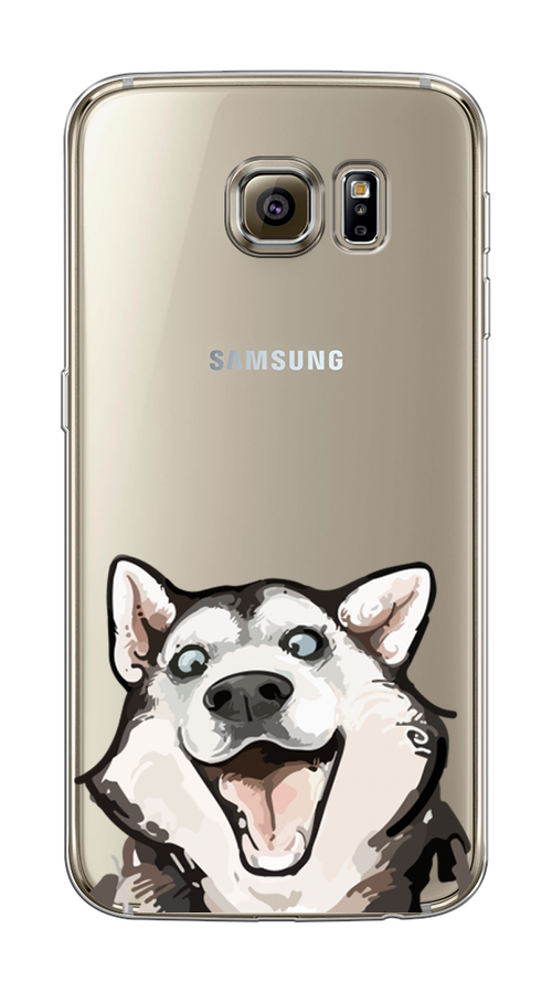 

Чехол Awog на Samsung Galaxy S6 edge "Радостный хаски", Белый;голубой;черный, 24450-1