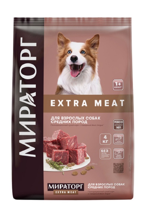 Сухой корм для собак Мираторг Extra Meat с говядиной Black Angus, 4 кг