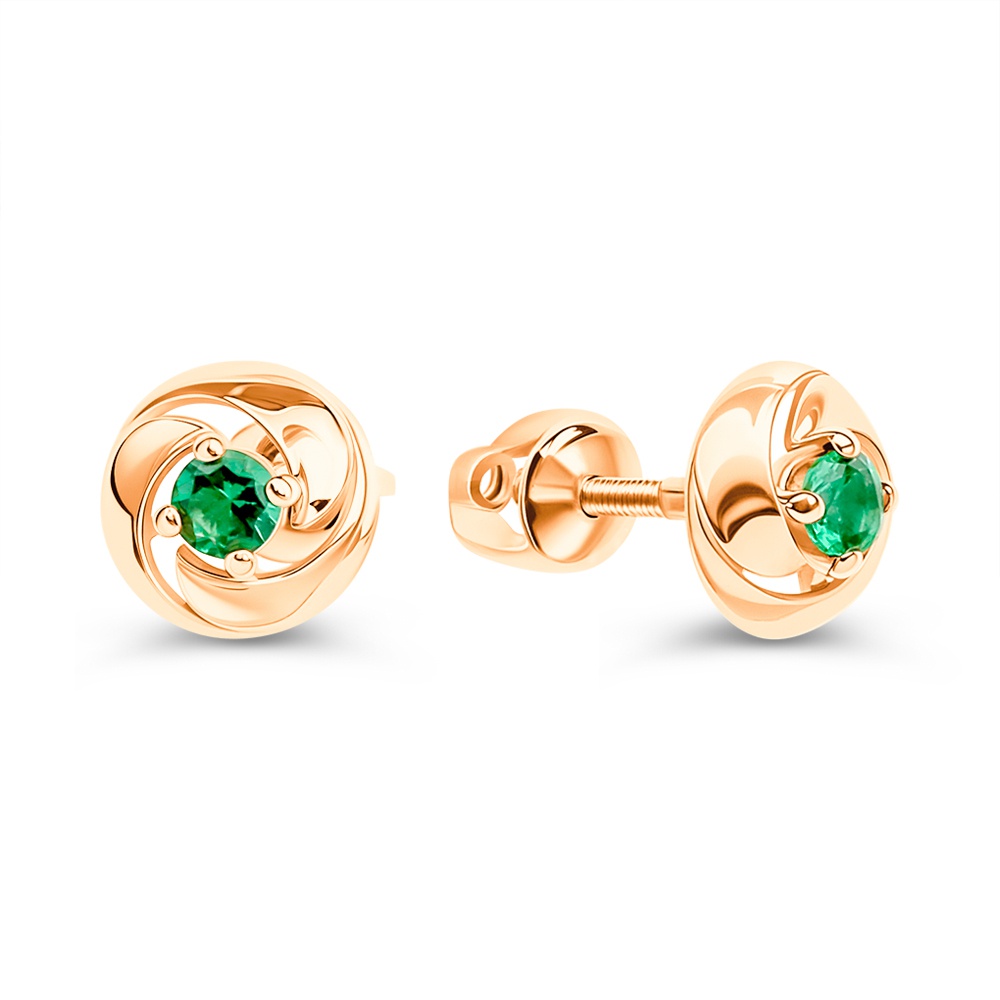 

Серьги пусеты из золота 585Gold 102011155, изумруд искусственный, 102011155