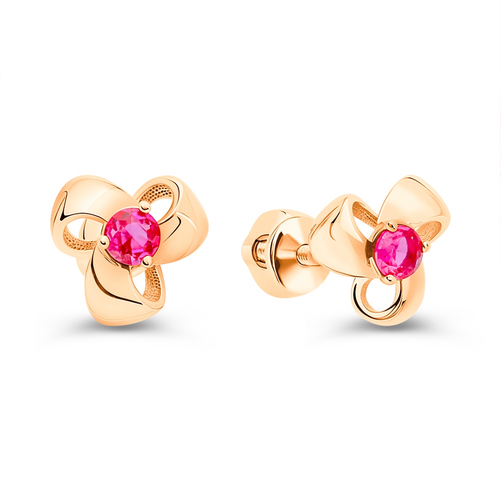 

Серьги пусеты из золота 585Gold 102011124, рубин искусственный, 102011124