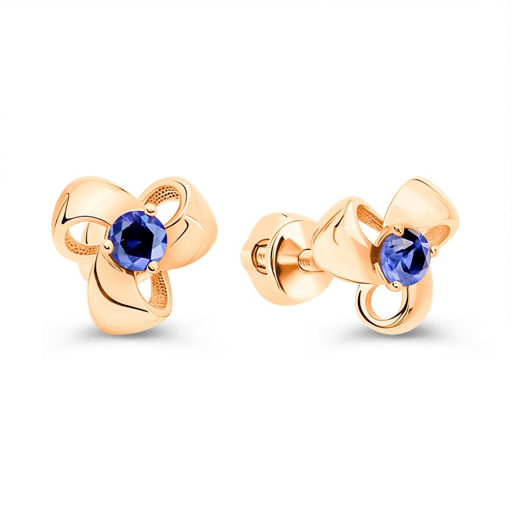 

Серьги пусеты из золота 585Gold 102011192, сапфир искусственный, 102011192