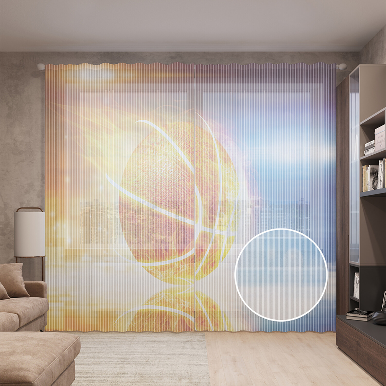 

Тюль вуаль на шторной ленте с принтом JoyArty "Пламенный баскетбол", 310х265 см, Пламенный баскетбол