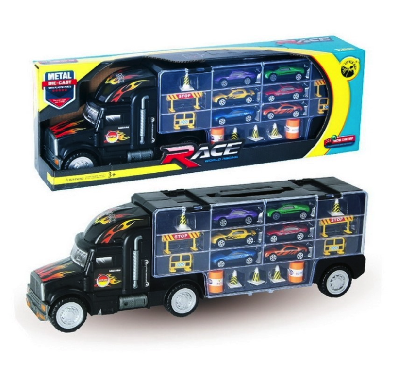 Купить Машинка Автовоз в комплекте с металлическими машинками и дорожными знаками LA-012, Junfa toys,