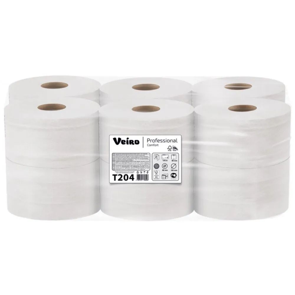 Туалетная бумага Veiro Professional Comfort T204, двухслойная, 12 рулонов туалетная бумага veiro professional premium в средних рулонах 170 м 1360 листов 12 шт