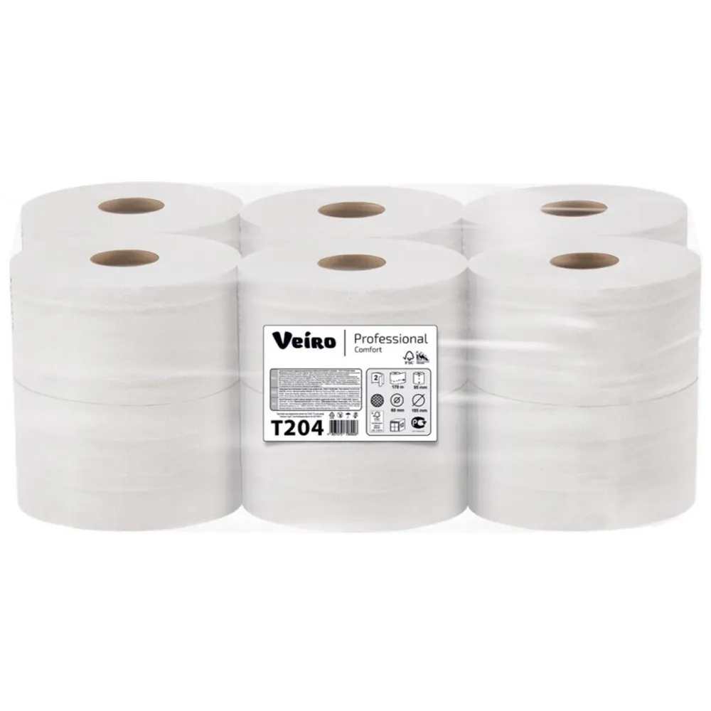 Туалетная бумага Veiro Professional Comfort T204, двухслойная, 12 рулонов